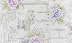 Обои 15009-14 ВВ WallDecor Кьянти серый кирпич с синим и фиолетовым цветком