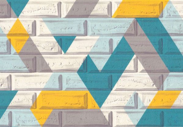 Обои 9050-05 ЕВРД Кирпичи флизелиновые горячего тиснения бирюзово-желтый мотив к 9051-11